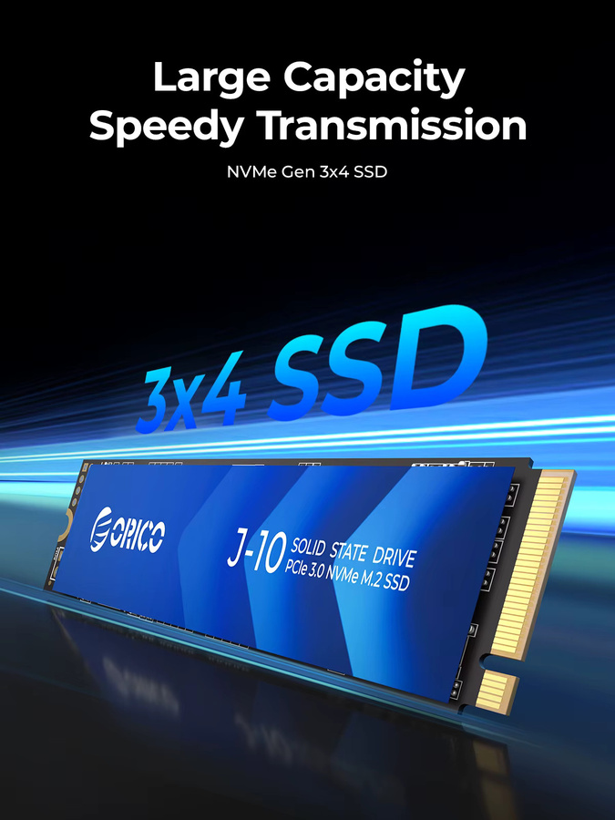 ORICO J10 M.2 NVMe SSD PCIe 3.0 Gen3 x4 internes Solid-State-Laufwerk mit Kühlweste, 1 TB, Blau - Bild 3
