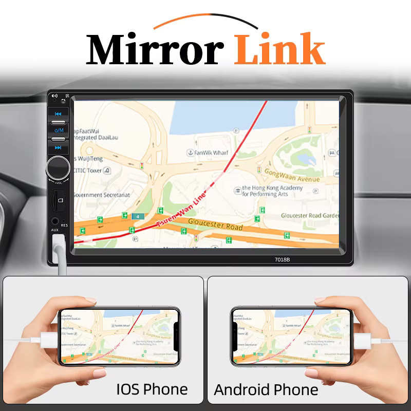 Hippcron 1DIN Multimedia MP5-Player Autoradio mit 7 Zoll HD-Touchscreen, Bluetooth, USB, Aux-Eingang, Mirror Link und Kameraunterstützung in Schwarz - Bild 2