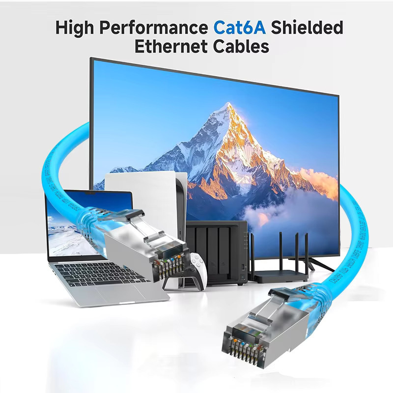MIZIQIER Cat6a Ethernet LAN Kabel in Blau, 10 Gbit/s wasserdichtes und flexibles Kabel für Innen- und Außenbereiche - Bild 5