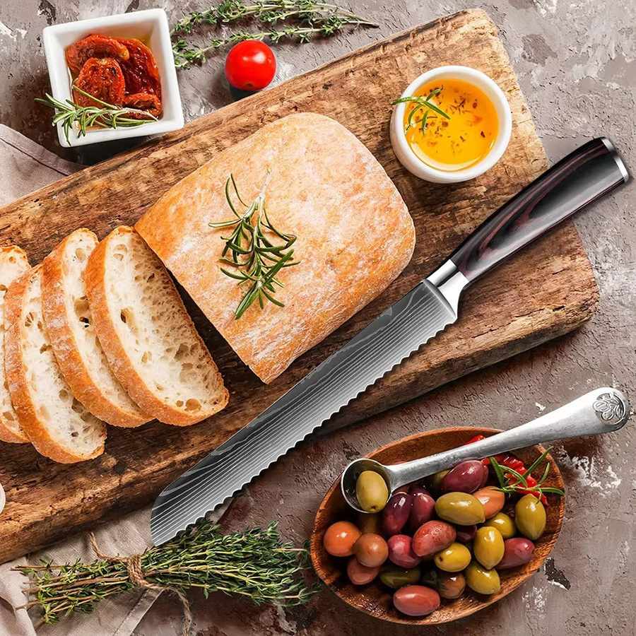 InLeung Damast Brotmesser mit Holzgriff in Silber, Länge: 20,3 cm - Bild 6