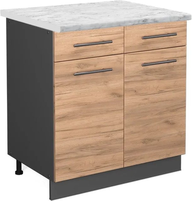 Vicco Küchenunterschrank Fame-Line Goldkraft Eiche Anthrazit mit Soft-Close-Türen B/T/H: 80 x 60 x 82 cm - Bild 1