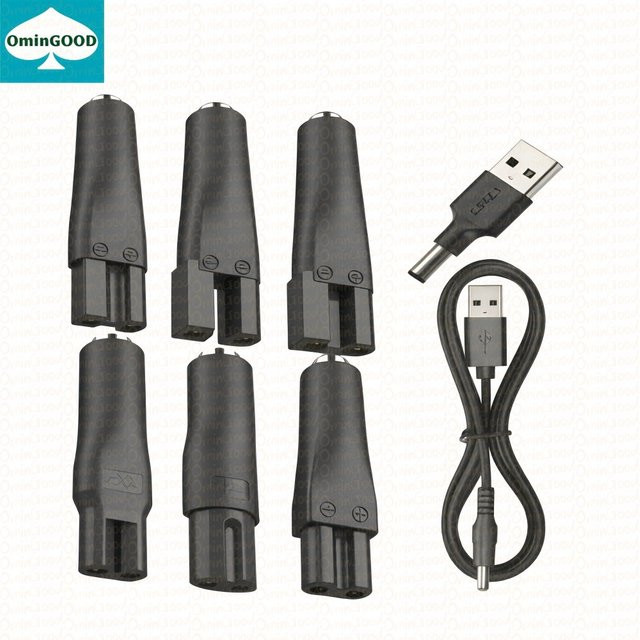 8-teiliges USB-C Ersatz-Ladegerät Set 5V mit USB-Adapter für Haarschneidemaschinen, Bartschneider und Rasierer, Schwarz - Bild 1