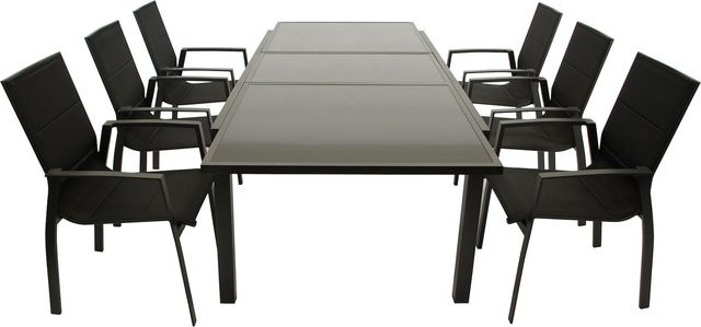 DEGAMO Gartenmöbel Garnitur TORINO 7-teilig aus Aluminium und Glas in Anthrazit und Schwarz mit ausziehbarem Tisch - Bild 1