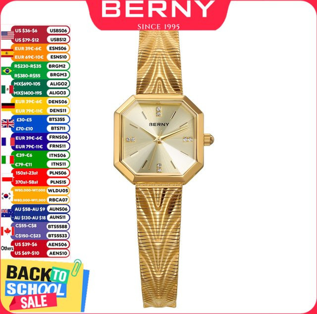 BERNY Armbanduhr, Quarz, Edelstahl, Gold, eckig, Damen - Bild 1