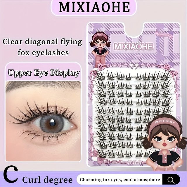 Mixiaohe Light Fox Wimpern, 80 Cluster, 10-13mm, C-Curl, Schwarz, Natürlich - Bild 1