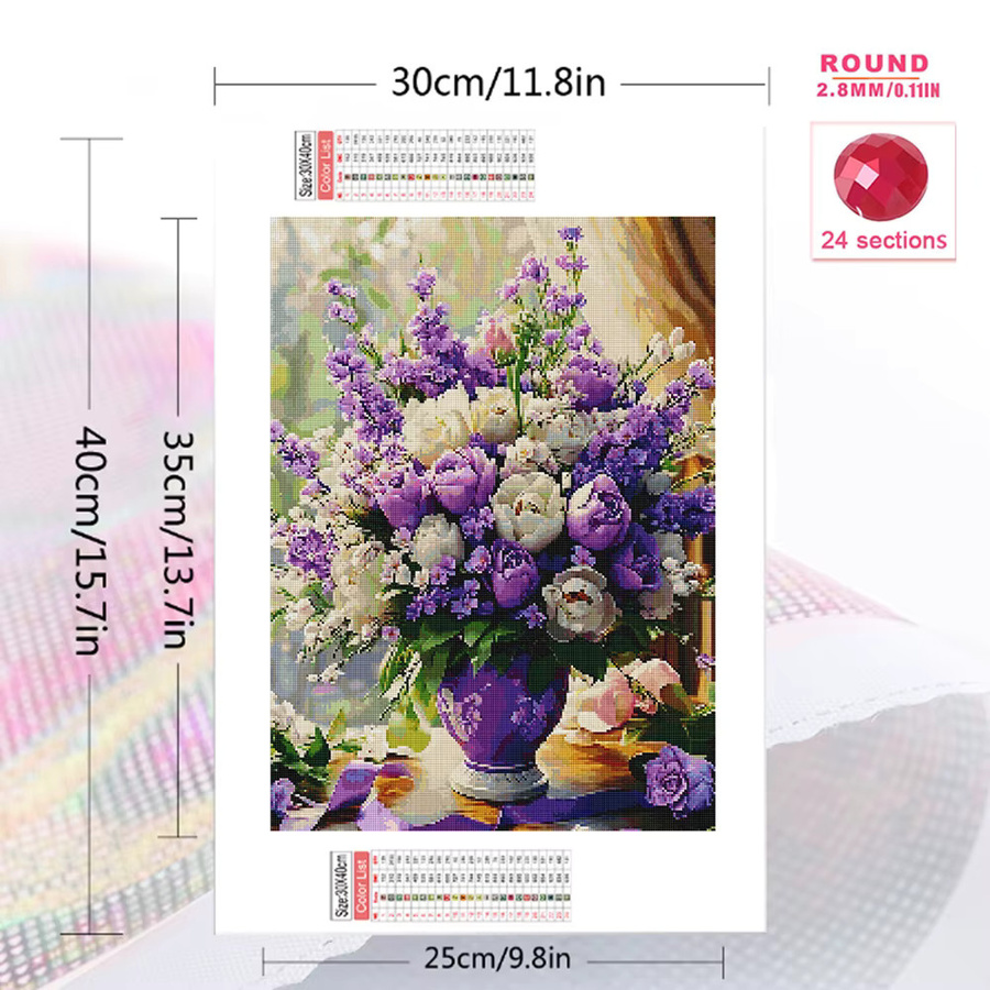 Evershine Diamantstickerei Set Rose in Violett mit Vollbohrern und runden Steinen für Mosaik-Kreuzstich-Malerei - Bild 2