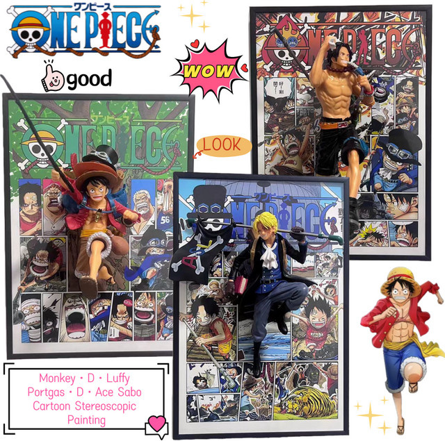 One Piece Monkey D Ruffy Portgas D Ace Sabo, Dreidimensionale Malerei, Bunt, Kunststoff - Bild 1