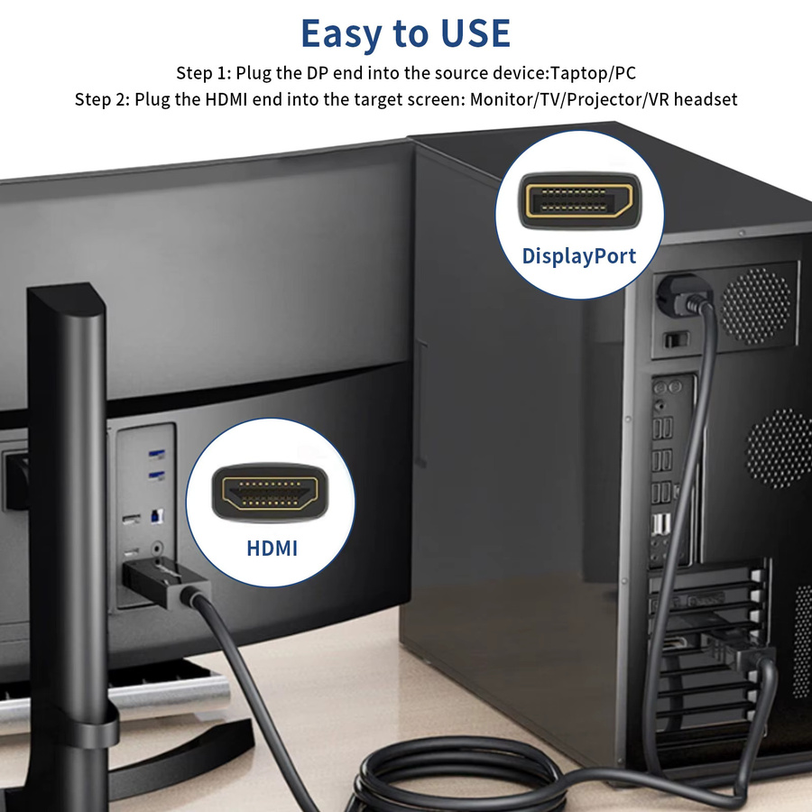 DisplayPort zu HDMI Kabel 4K 2K Video und Audio Konverter Adapter in Schwarz, Länge: 1,8 m - Bild 2