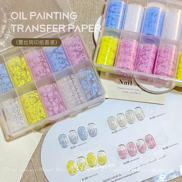 Misscheering Nagelfolien Transferpapier, Spitzenblumen, Weiß Schwarz - Bild 1