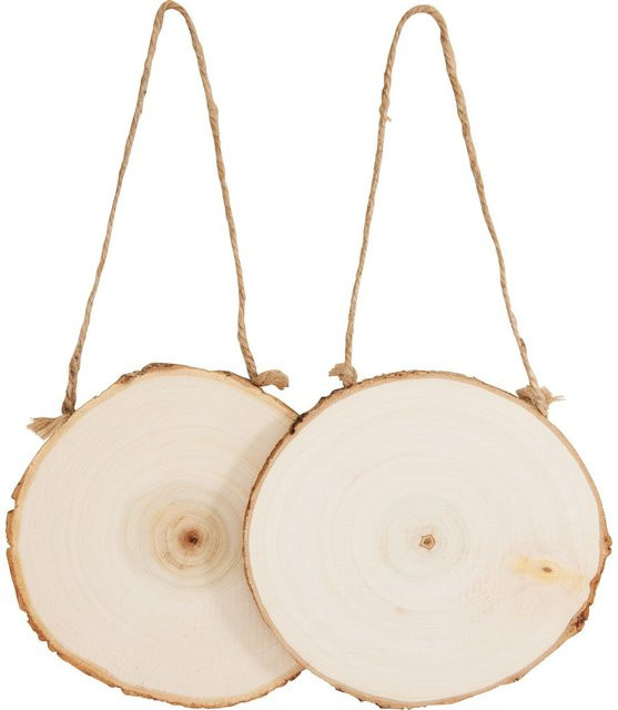 VBS Holzscheibe aus Pappelholz mit Jutekordel in Beige, rustikal zum Aufhängen - Bild 1