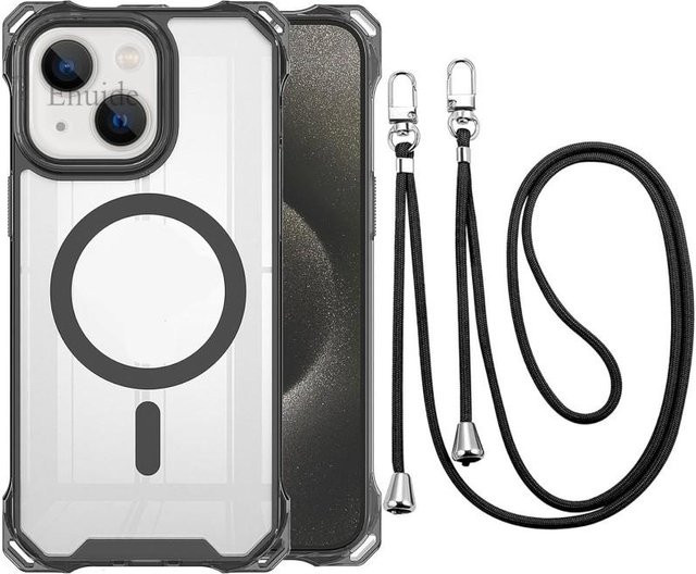 Stoßfeste magnetische Crossbody-Tragebandhülle für iPhone mit Lanyard und Strap, transparent, von Rui Di - Bild 1