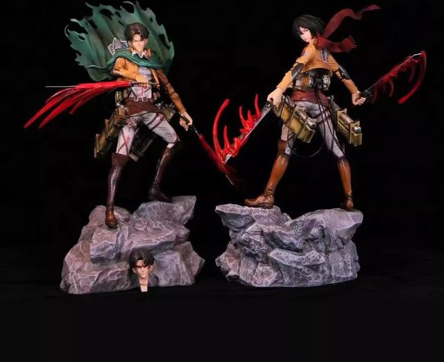 Bandai Attack On Titan Levi Ackerman Mikasa Ackerman Doppelkopf-Skulptur, Sammelfigur - Bild 1