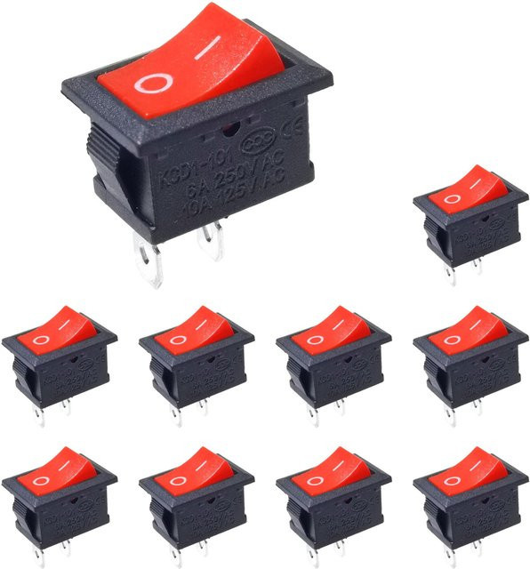 10 Stück AOKIN KCD1 Bootswippschalter 2-polig in Rot, Ein/Aus, 6A 250V / 10A 125V - Bild 1