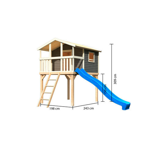 Karibu Spielturm Benjamin in Terragrau mit Holzleiter und blauer Rutsche, B/H/T: 225 x 309 x 250 cm - Bild 3