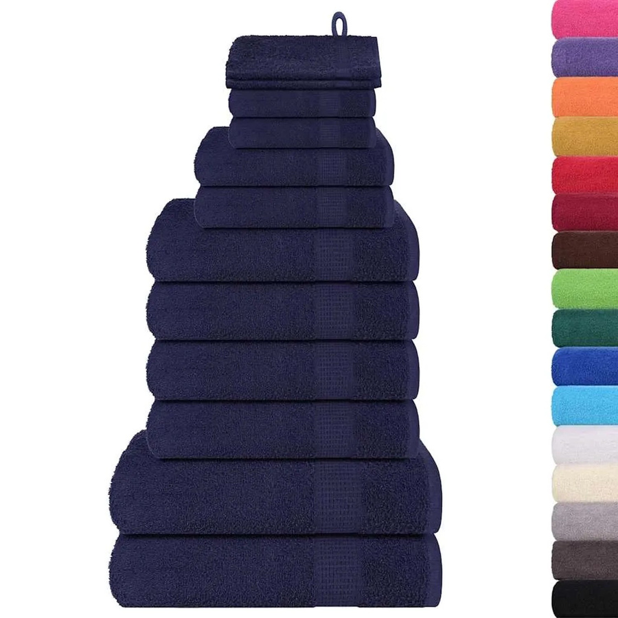 vidaXL 12-teiliges Handtuch-Set aus 100% Baumwolle in Marineblau mit 360 g/m² - Bild 2
