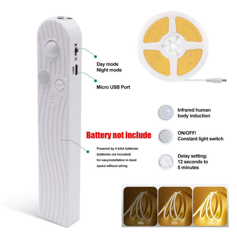 HEGEHE COB LED Bewegungsmelder-Streifen, batteriebetriebenes flexibles Bandseil für Schrankleuchten, erhältlich in Grün, Weiß, Blau, Rosa und Gelb - Bild 6