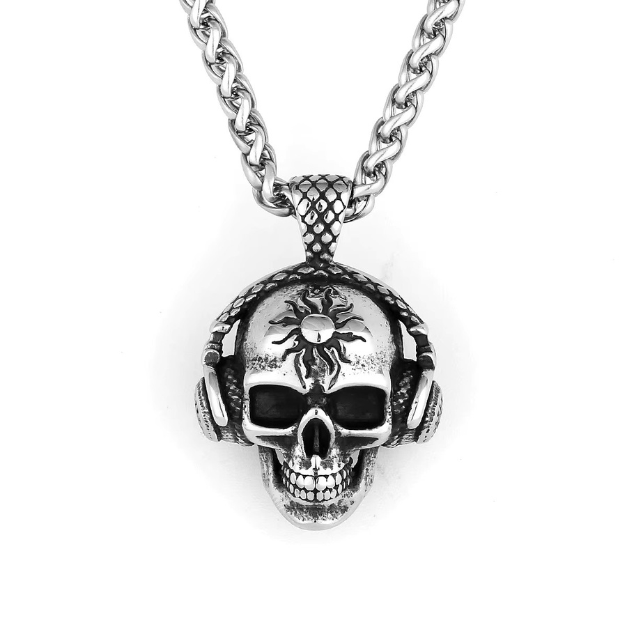 HNSP Totenkopf-Anhänger Halskette, Edelstahl, Silber, Herren - Bild 3