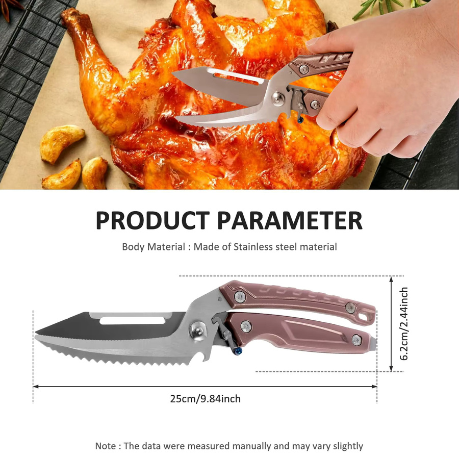 PLYS Küchenschere aus Edelstahl in Silber und Braun als robuste Geflügelschere zum Schneiden von Hühnerknochen, Truthahn und Fisch sowie als Kräuterschere - Bild 4