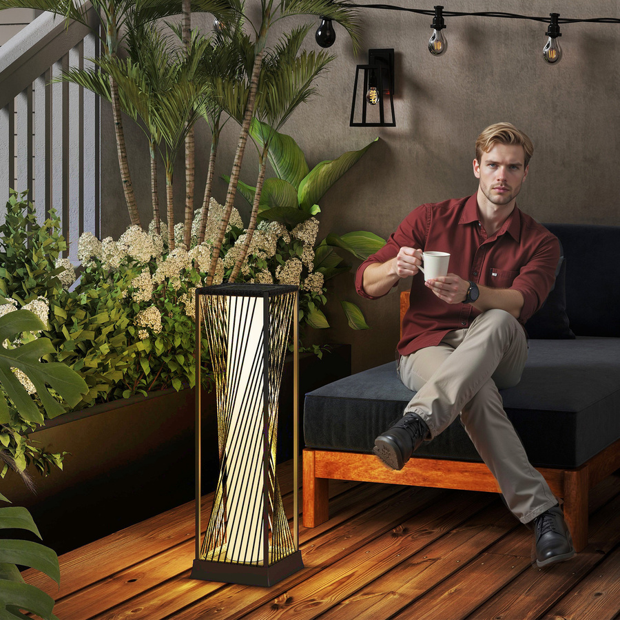 Outsunny Solar Stehlampe im Boho-Stil aus grauem Rattan und Stahl mit 25 LEDs und Lichtsensor, IP44 wasserdicht, B/T/H: 22 x 22 x 77 cm - Bild 2