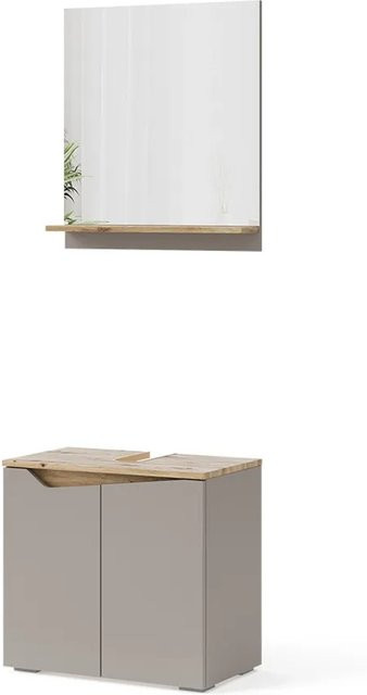 Vicco Badmöbel-Set Marelle in Greige und Eiche bestehend aus 2 Teilen mit Badspiegel und Waschtischunterschrank - Bild 2