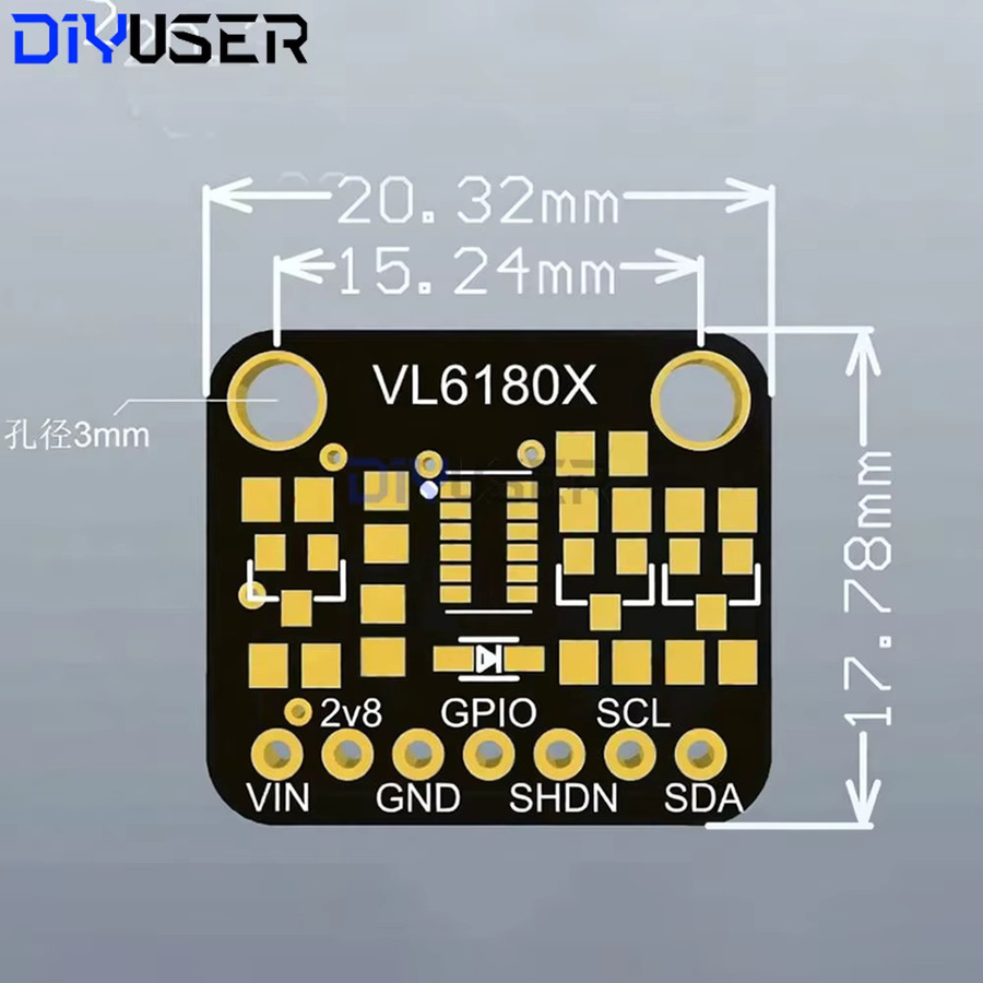 DIYUSER VL6180X Entfernungssensormodul ToF Näherungs- und Gestendetektor mit I2C-Schnittstelle in Schwarz - Bild 3