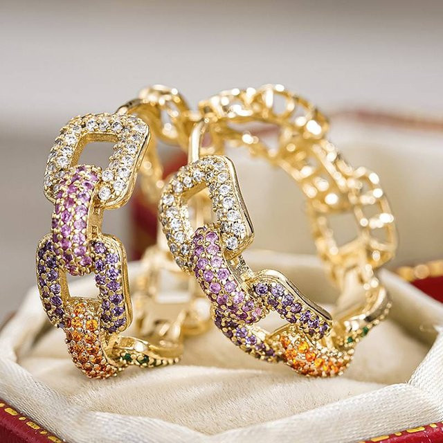 Huitan Chain Creolen, bunte CZ, Damen - Bild 1