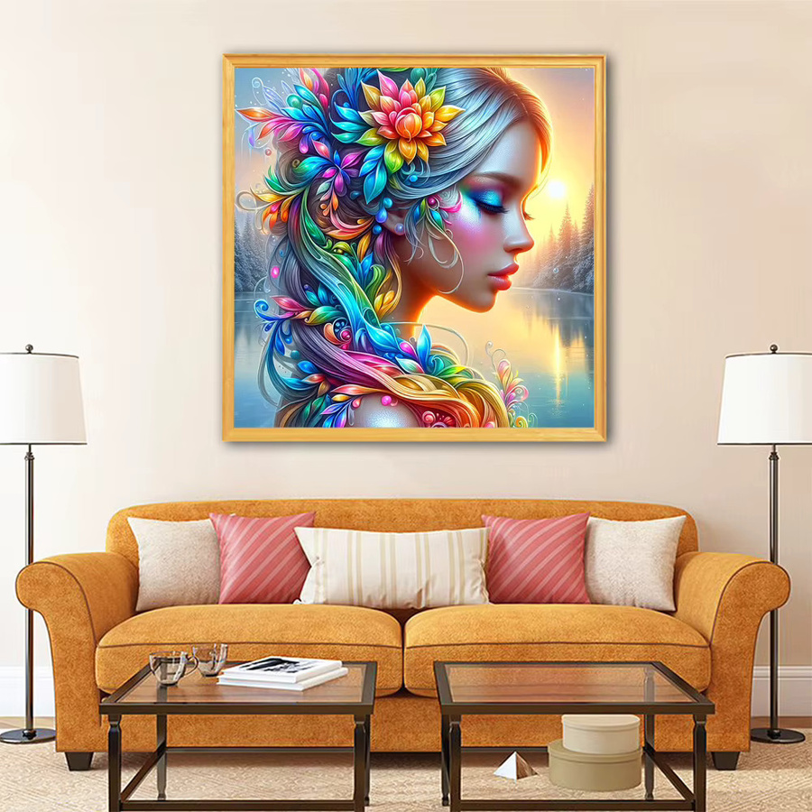 EverShine DIY Diamant Mosaik Set Porträt mit Blumen Motiv, 5D Diamant Kunst Malerei Kit mit vollen Bohrern, Mehrfarbig, B/H: 20 x 20 cm - Bild 3