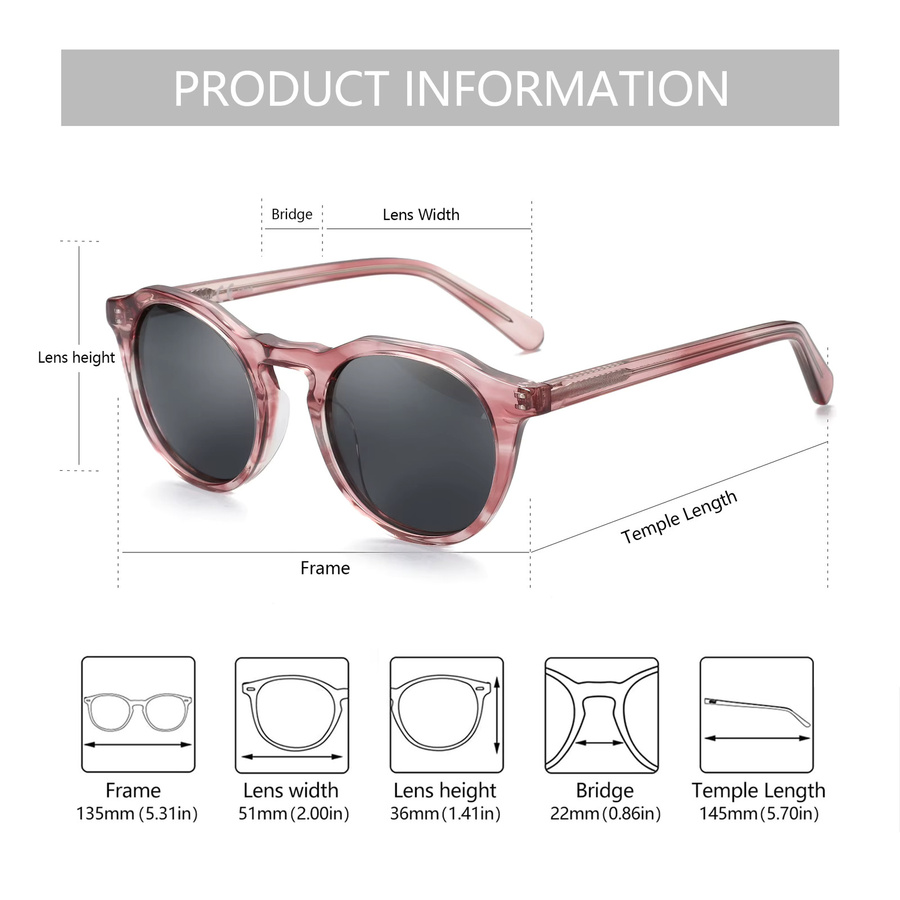 ZENOTTIC Sonnenbrille, rund, Acetat, Vollrand, polarisiert, Unisex - Bild 2