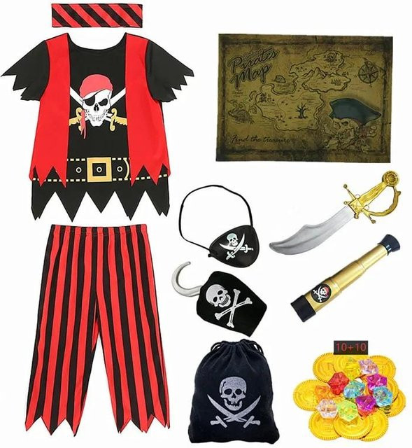 Piraten Totenkopf Verkleidungskleidung, T-Shirt und Hose, Bunt / Mehrfarbig - Bild 1