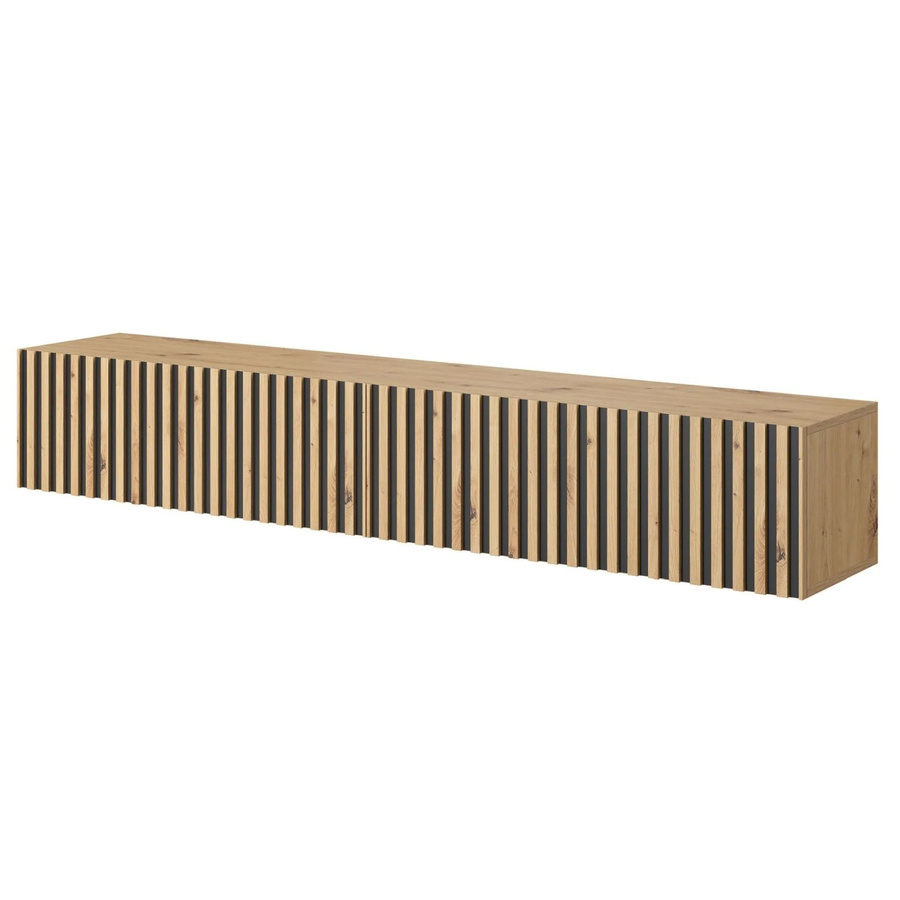 TV-Hängeboard Telire von SELSEY in Artisan Eiche mit Lamellen und schwarzen Akzenten, Breite: 175 cm, Tiefe: 30 cm, Höhe: 31,6 cm - Bild 2
