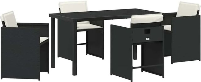 vidaXL 5-teilige Garten-Essgruppe aus Poly Rattan in Schwarz mit beigen Kissen und rechteckigem Tisch - Bild 1