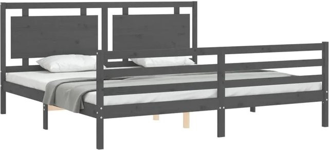 vidaXL Massivholzbett aus Kiefernholz mit Kopfteil in Grau mit rustikaler Optik B: 200 cm, H: 205,5 cm, T: 200 cm - Bild 1