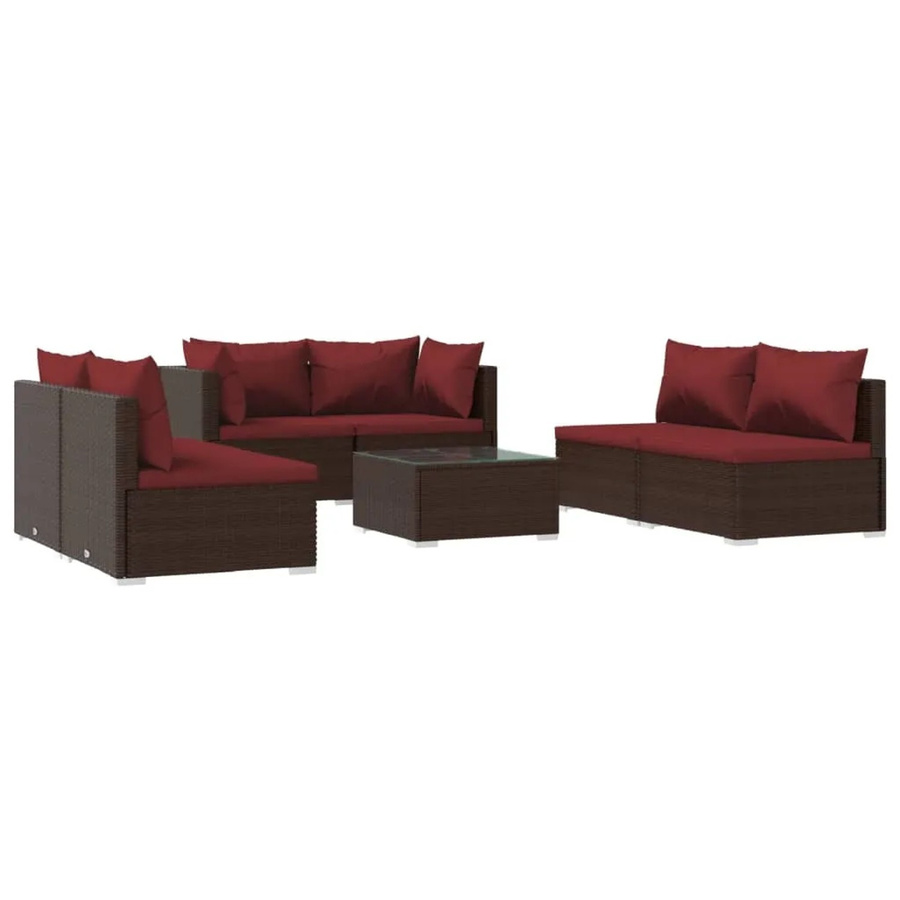 vidaXL 7-teiliges Garten-Lounge-Set aus Poly-Rattan mit Kissen in Braun - Bild 2
