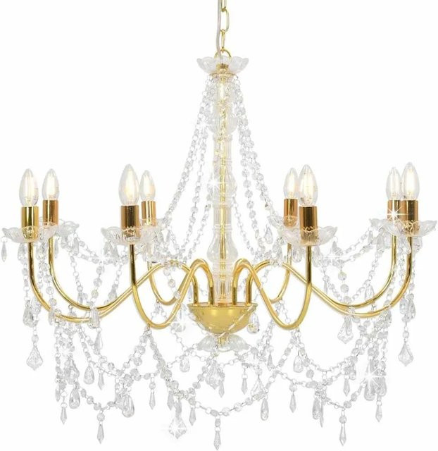 vidaXL Kronleuchter mit Perlen in Gold und Transparent, 8 x E14-Fassungen, Antik-Stil - Bild 1