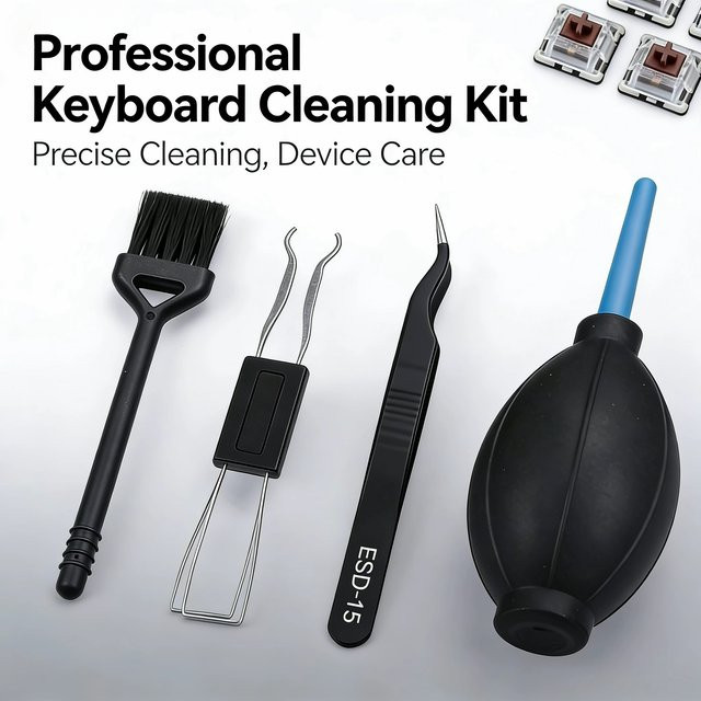 4-in-1 Tastatur-Reinigungsset in Schwarz mit multifunktionalem Reinigungswerkzeug und 2-in-1 Tastenkappen- sowie Schalterabzieher - Bild 1