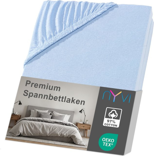 NYVI DreamScience Premium Spannbettlaken aus Baumwolle, Hellblau, B/T: 180 x 200 cm, H: 220 cm, Höhe: 40 cm - Bild 1