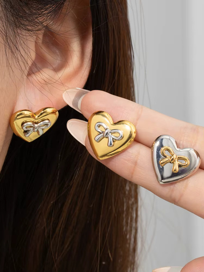 ANENJERY Ohrringe, Herz Bowknot Geometrie Perle, Edelstahl, Damen - Bild 2