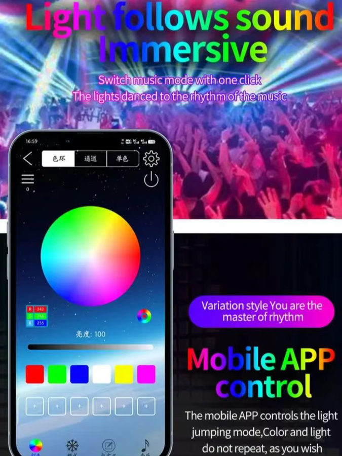 Automotive LED Ambientebeleuchtung für den Innenraum mit USB-Anschluss, RGB Farbwechsel und Sprachsteuerung, Multicolour - Bild 6