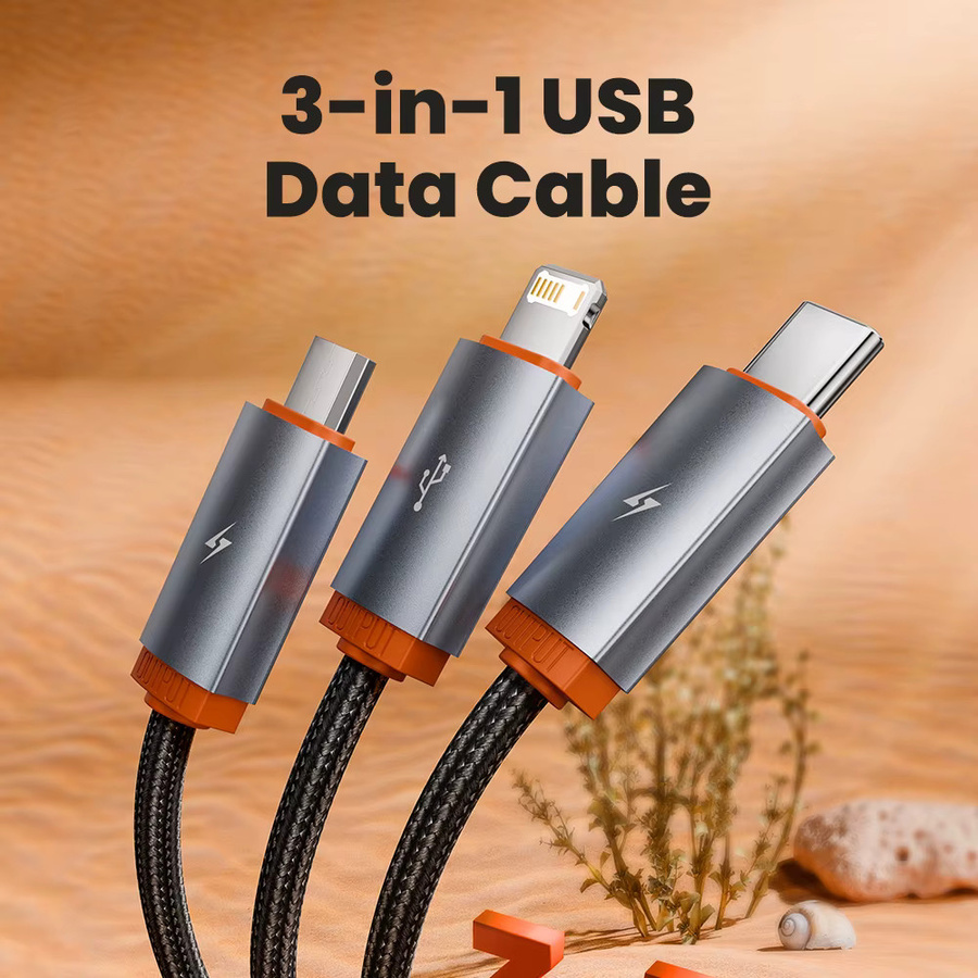 Toocki 3-in-1 USB-Multikabel mit USB-A auf USB-C und Lightning für schnelles Laden, Orange - Bild 3