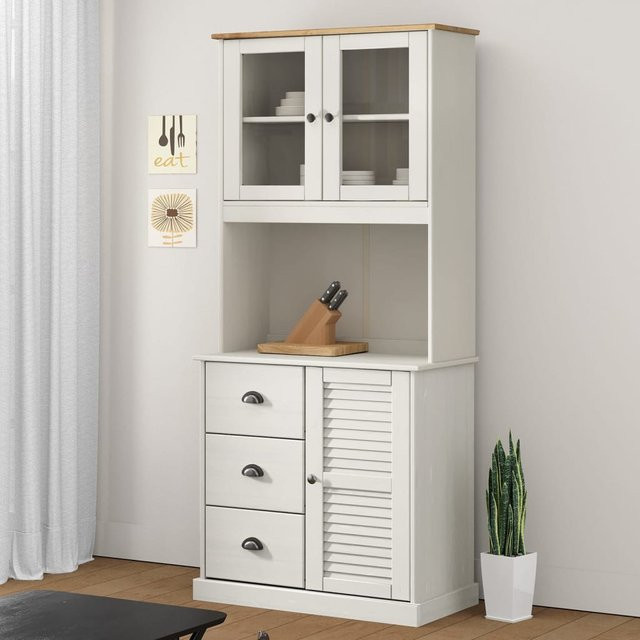 Vidaxl Sideboard Vigo aus massivem Kiefernholz in Weiß mit Glastüren, B/T/H: 78 x 40 x 175 cm - Bild 1