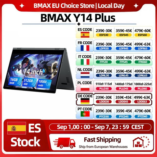 BMAX Y14 Plus Laptop mit 14 Zoll IPS FHD Display, Intel N150 Prozessor, 16GB RAM, 512GB SSD, Windows 11 und 10000mAh Akku - Bild 1