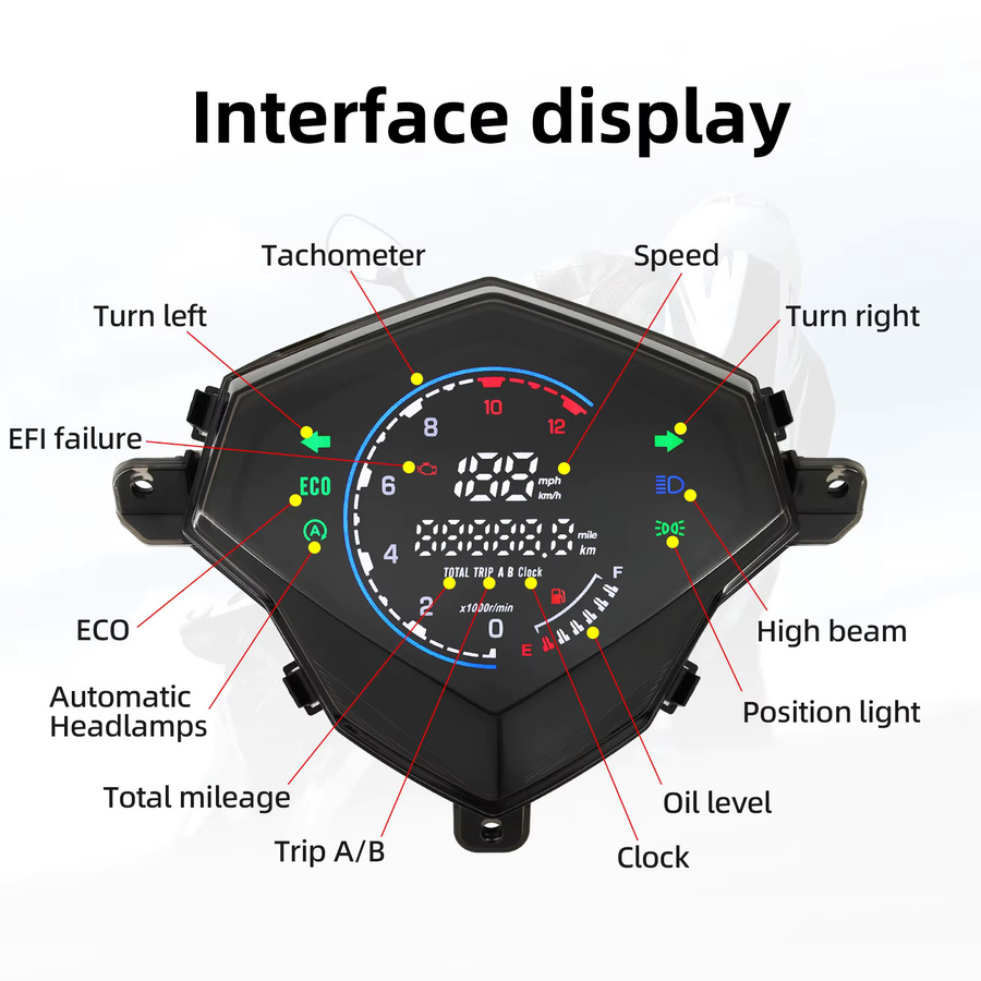 RYSJM Digitaler Tachometer mit LED-Instrumenteneinheit und Kilometerzähler für Suzuki Address 110 in Schwarz - Bild 4