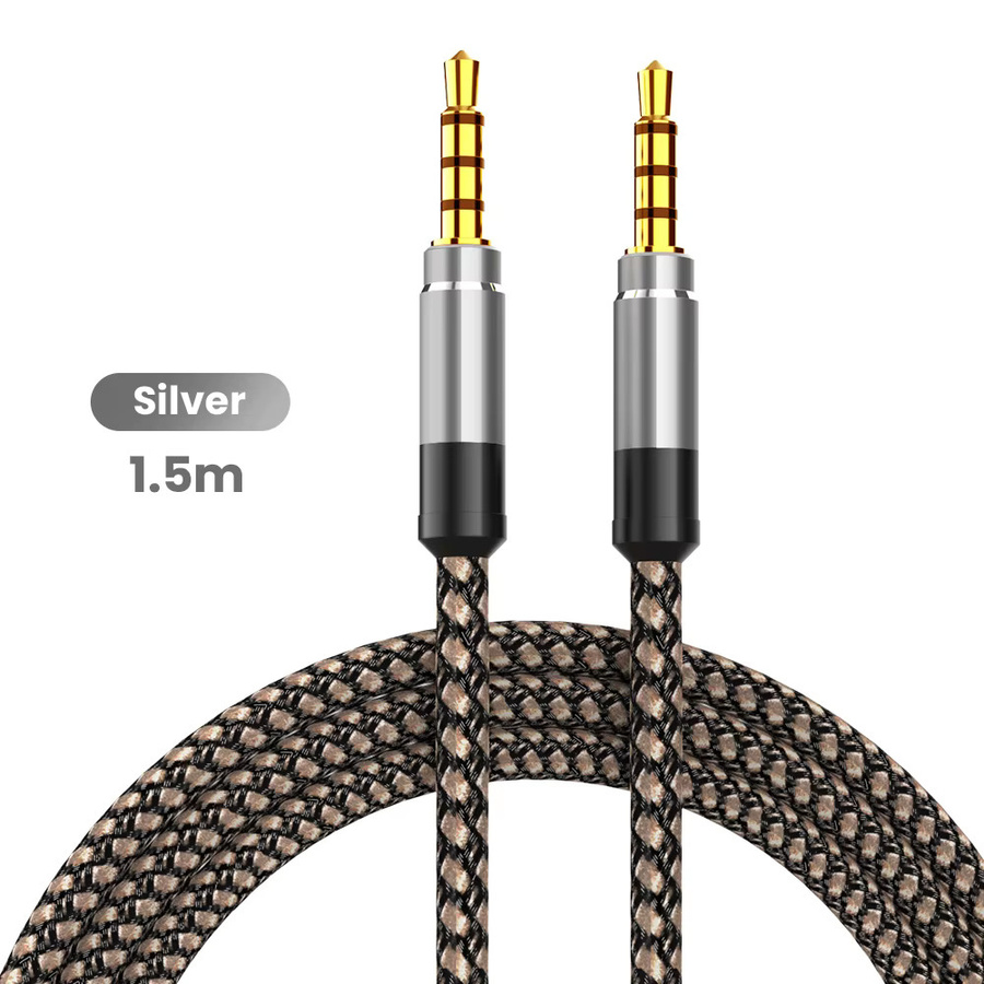 NNBILI Audio Verlängerungskabel 3,5 mm Klinkenstecker auf Klinkenstecker, silber, 1,5 m Länge - Bild 5