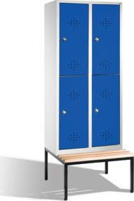 C+P Doppelstockspind Classic mit Sitzbank, 4 Fächer, Front Enzianblau, Korpus Lichtgrau, H x B x T: 209 x 81 x 50/81,5 cm - Bild 1