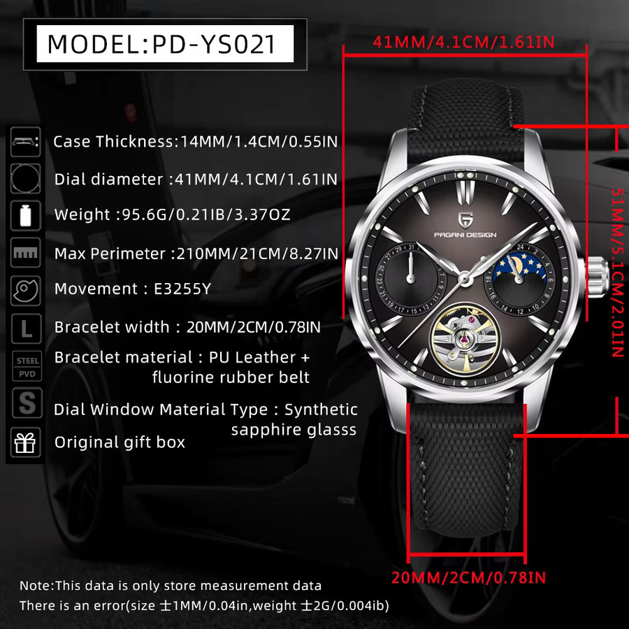 Pagani Design Armbanduhr Automatik, Edelstahl, 41 mm, Herren, Schwarz - Bild 2