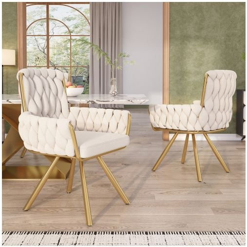 MUVOE Esszimmerstühle Set aus Samt in Beige, 2er-Set mit 360 Grad Drehsitz und modernem Design - Bild 1