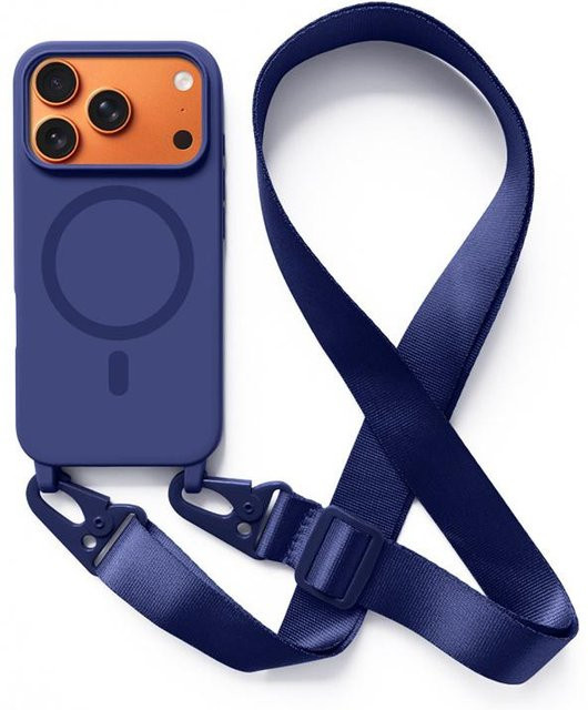 Rui Di Crossbody Lanyard Silikon Hülle mit MagSafe für iPhone 17 16 15 14 13 12 11 Pro Max Plus Mini in Navy Blau - Bild 1