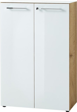 Aktenschrank Muenchen von Kadima Design mit Glasfront, Soft-Close und abschließbarer Tür in Chalet-Eiche-Nb. und Weiß, B/T/H: 80 x 37 x 120 cm