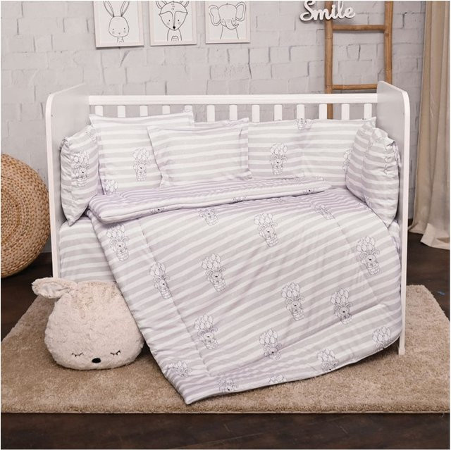 Lorelli Babybettwäsche-Set 5-tlg. aus 100% Baumwolle, grau gemustert, Decke B: 140 cm, H: 95 cm, Kissen B: 43 cm, H: 35 cm, inklusive Laken und Nestchen - Bild 1