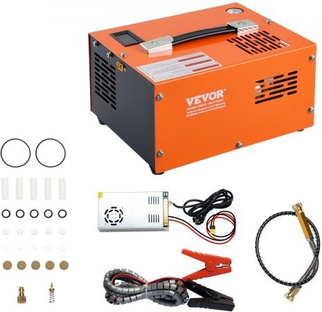 VEVOR PCP Hochdruckkompressor 30Mpa/4500 PSI Tragbare Luftpumpe mit 0,5l Tank für Airgun, Paintball und Scuba Tank, DC12V & AC230V, Orange - Bild 1